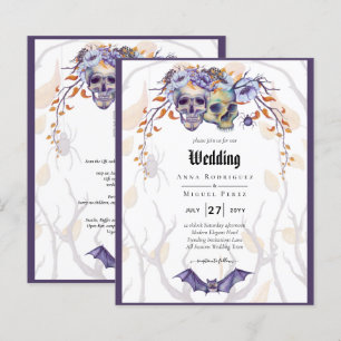 Papier Crâne gothique Faire-part de mariage violet orange