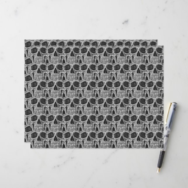 Papier Crâne gothique Noir et blanc Grunge Cool Motif (Devant/Arrière en situation)