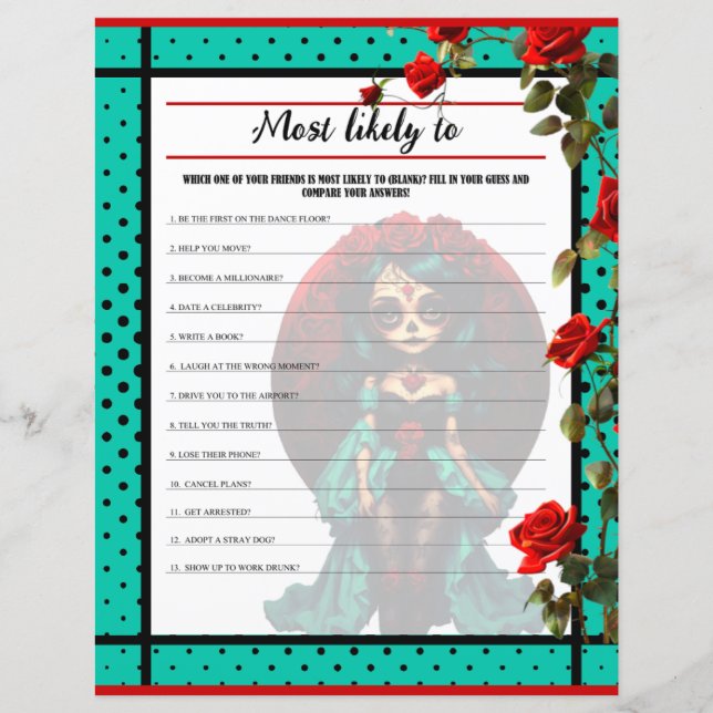 Papier Crânes à sucre turquoise et rouge Roses le plus pr (Devant)