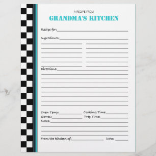 Papier Crayon de recette À damiers cuisine de grand-mère