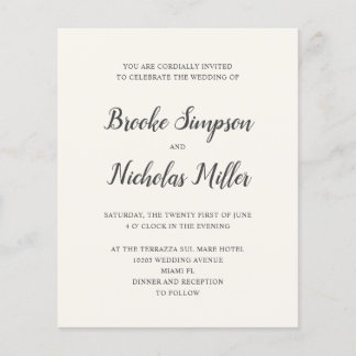 Papier Cream FAIBLE COÛT Simple manuscrite minima Mariage