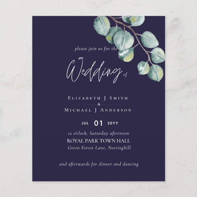Papier Créez votre propre Mariage Eucalyptus de marée bla (Devant)