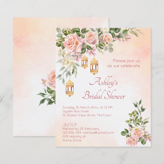 Papier Crème budgétaire rose lanternes marocaines douche  (Devant / Derrière)