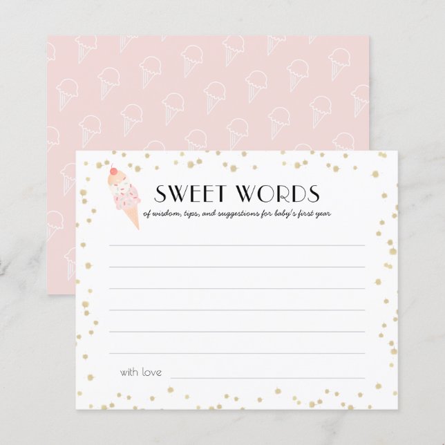 Papier Crème de glace Baby shower rose doux mots de sages (Devant / Derrière)