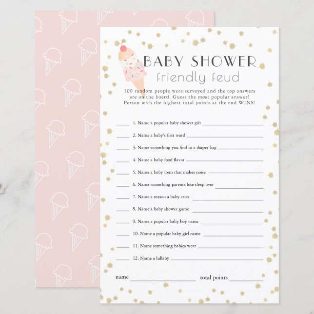 Papier Crème de glace Baby shower rose Famille Conviviale (Devant / Derrière)