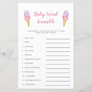 Papier Crème de glace rose Bébé Mot Scramble Jeu