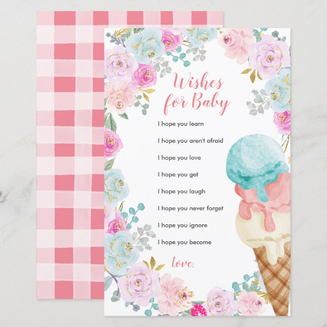 Papier Crème glacée Pastel Fleurs Voeux pour Baby Card (Devant / Derrière)