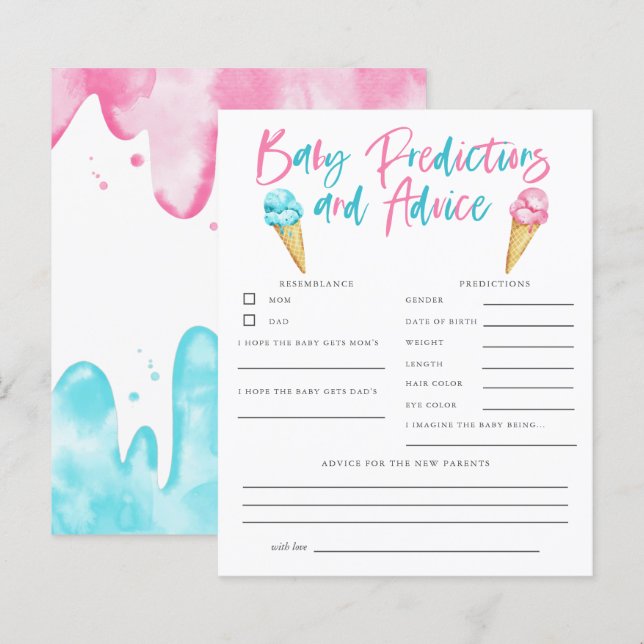 Papier Crème glacée Sexe Révéler Prédictions et conseils  (Devant / Derrière)