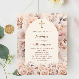 Papier Crème pêche florales roses arche Baptême invitatio