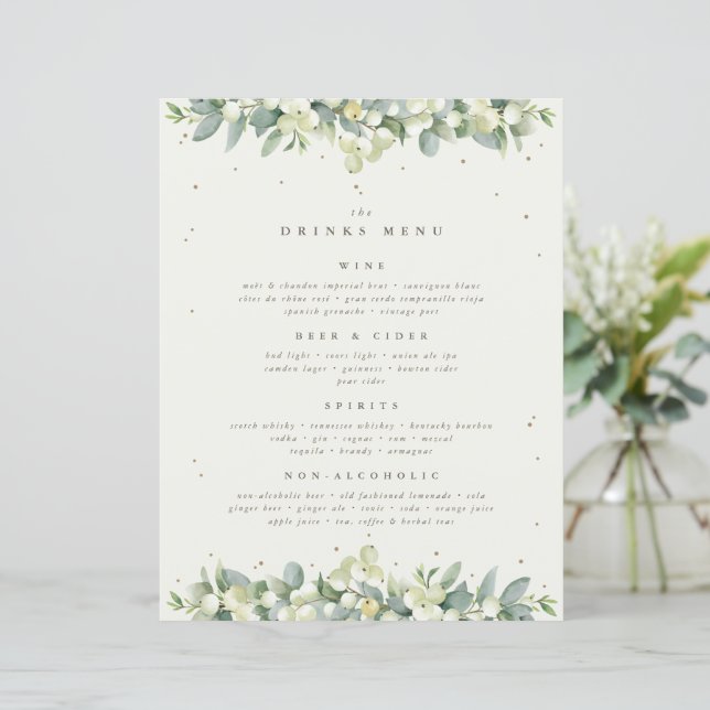 Papier Crème Snowberry+Eucalyptus Mariage Boissons/Bar Me (Debout devant)