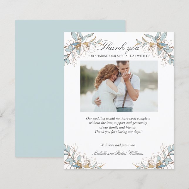 Papier Crest Gold et bleu Mariage photo MERCI (Devant / Derrière)