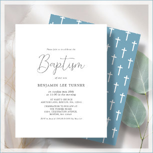 Papier Croix bleue Dusty   Invitation budgétaire du baptê