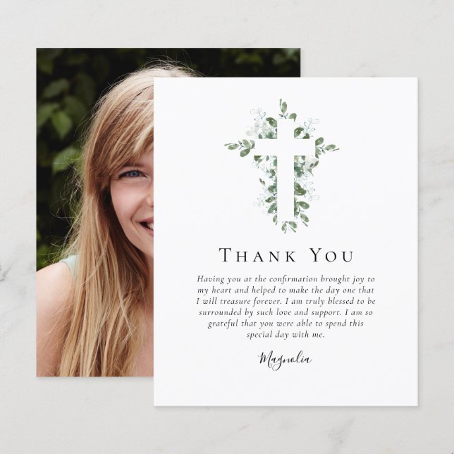 Papier croix Eucalyptus BUDGÉTAIRE | Merci de confirmatio (Devant / Derrière)