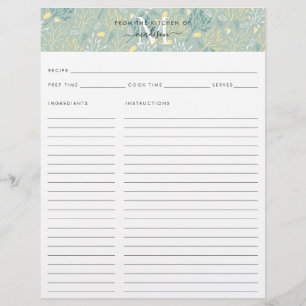 Papier Cuisine mignonne Monogramme Turquoise Floral Botan