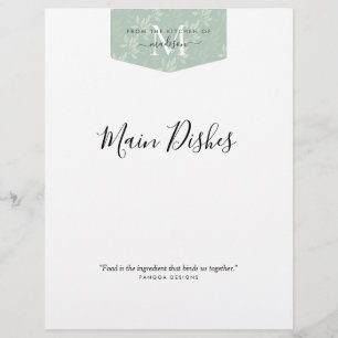 Papier Cuisine Monogramme Floral Turquoise Vert Recette D