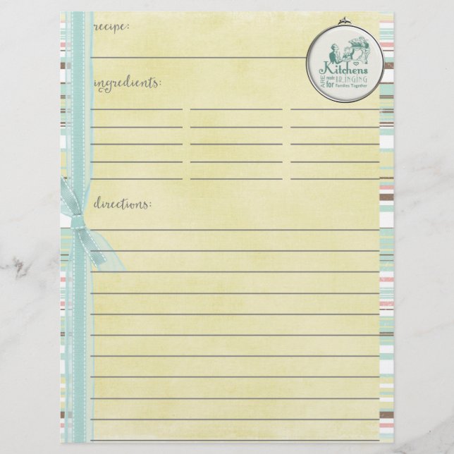 Papier Cuisines Pour Recettes Recto Double Côté Insertion (Devant)