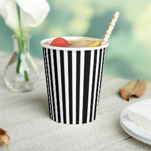 Papier Cup Black & White Strip Pappbecher