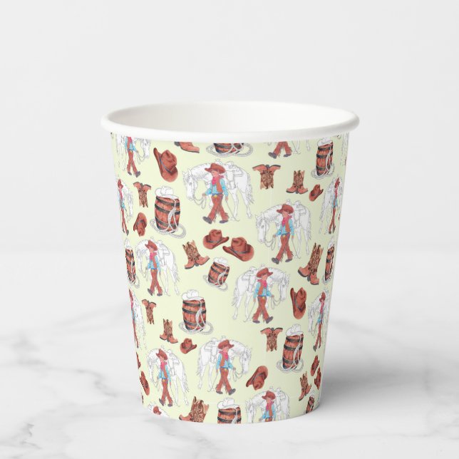 Papier-Cup Cowboy und Pferdebraun Pappbecher (Rückseite)