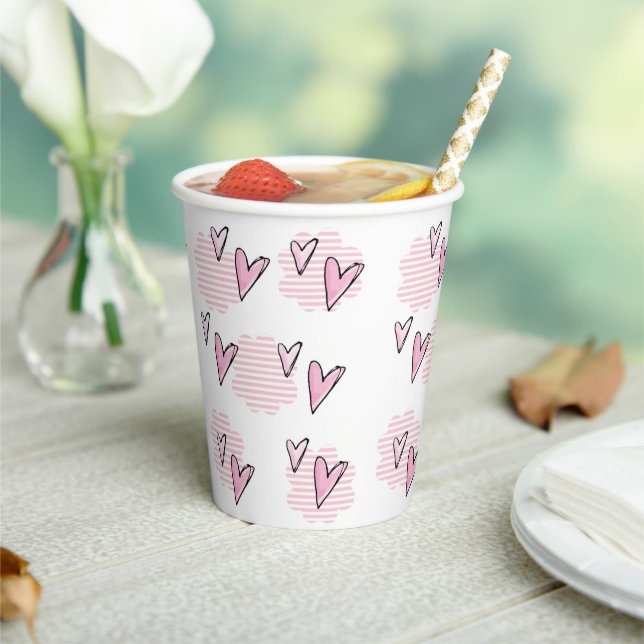 Papier Cup glücklich Valentinstag rosa Streifen He Pappbecher (In Situ)