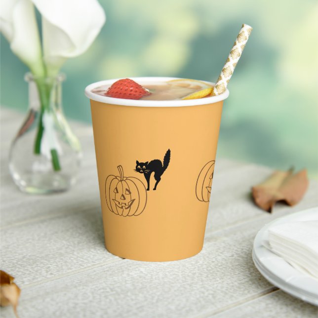 Papier Cup - Kürbis und Schwarze Katze Pappbecher (In Situ)