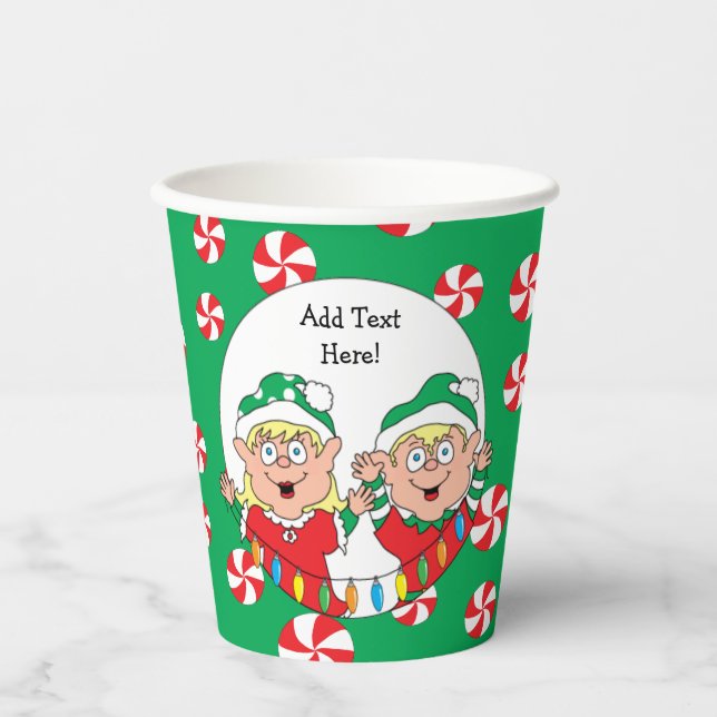 Papier Cups "Happy Elves" 8 oz. Pappbecher (Vorderseite)