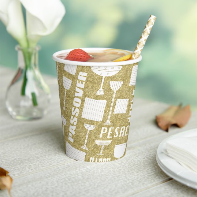 Papier Cups "Pessach Gold" 8 oz. Pappbecher (In Situ)