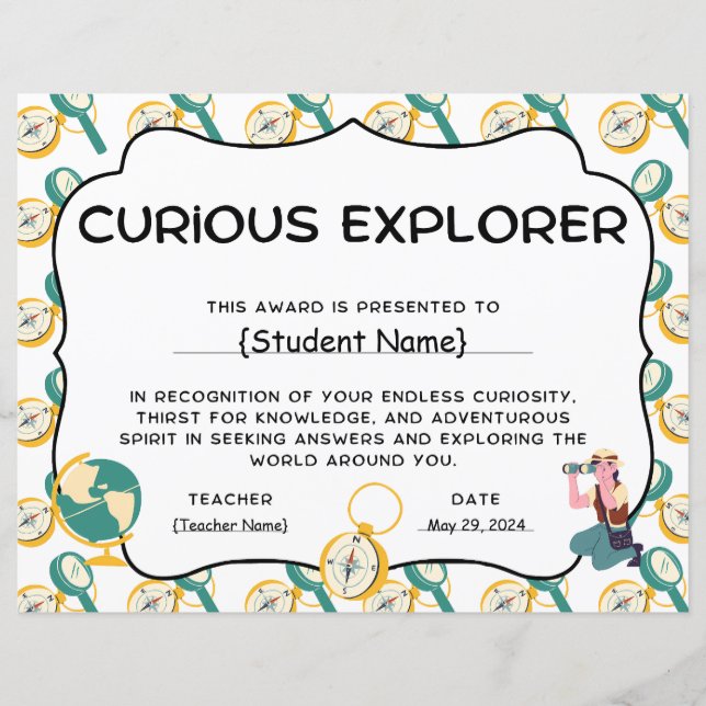 Papier Curieux Explorer Student Recognition Award (Devant)
