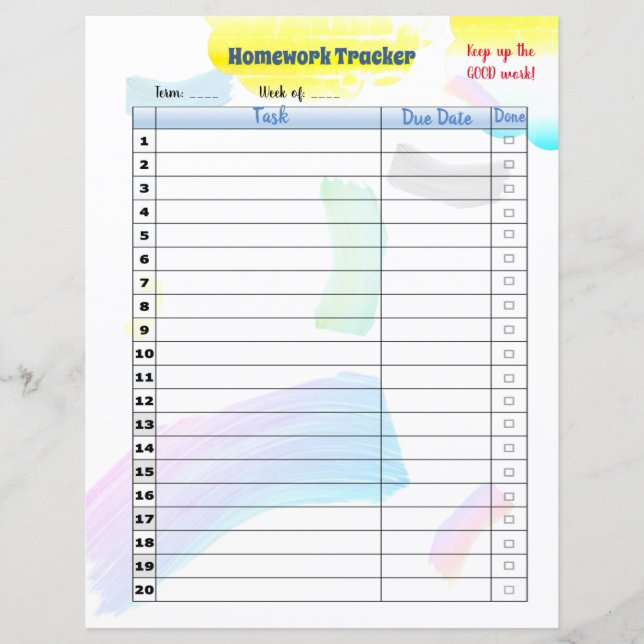 Papier Customisé Rainbow Paint Student Homework tracker (Devant)
