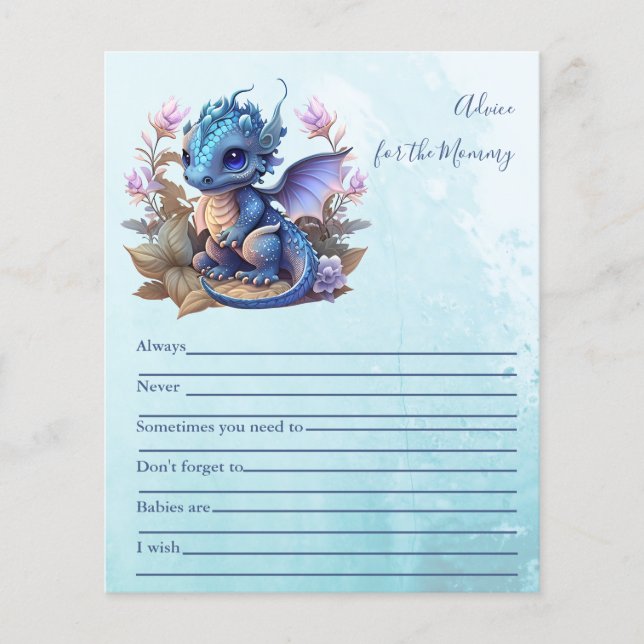 Papier Cute Aquarelle Baby shower Dragon Bleu (Devant)