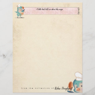 Papier Cute bird chef recette personnalisée en-tête