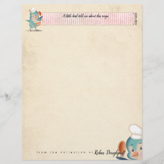 Papier Cute bird chef recette personnalisée en-tête
