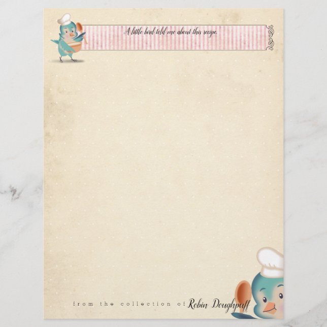 Papier Cute bird chef recette personnalisée en-tête (Devant)
