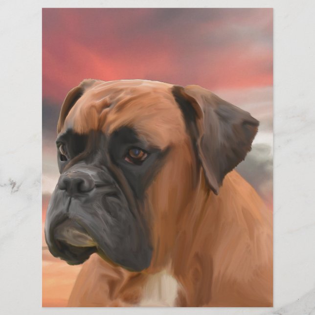 Papier Cute Boxer Dog Eau Couleur Huile Peinture Art (Devant)