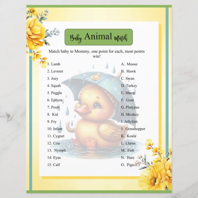 Papier Cute Caoutchouc Baby shower Ducky Animal Match (Devant)