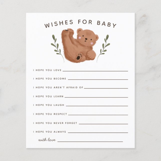 Papier Cute Cub Bear Douche Wis for Baby Card (Devant)