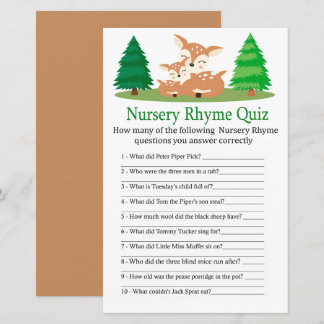 Papier Cute Deer Nursery Rhyme Quiz jeu de baby shower