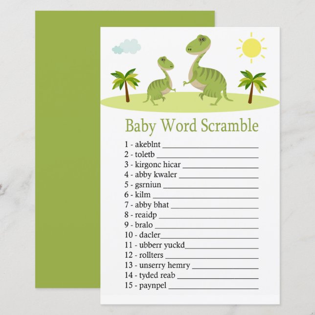 Papier Cute Dinosaur Baby mot scramble jeu (Devant / Derrière)