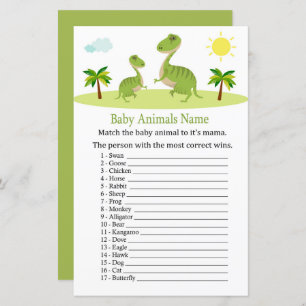 Papier Cute Dinosaur Bébé Animaux Nom Jeu