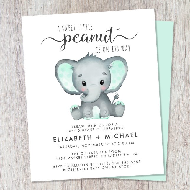 Papier Cute Elephant Mint Couples Baby shower Invitation (Créateur téléchargé)