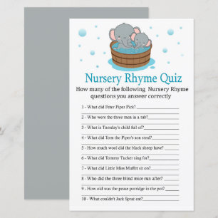 Papier Cute Elephant Nursery Rhyme Quiz jeu de baby showe