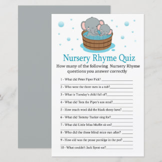 Papier Cute Elephant Nursery Rhyme Quiz jeu de baby showe