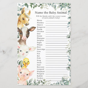 Papier Cute Farm Animaux Végétation Nom Bébé Animal Jeu