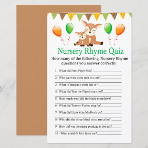 Papier Cute fawn Nursery Rhyme Quiz jeu de baby shower