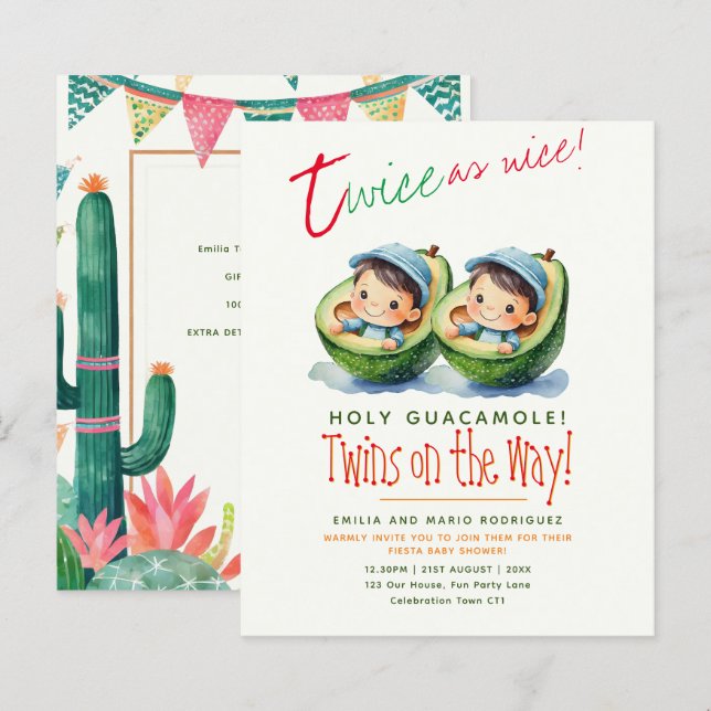 Papier Cute Fiesta Avocado TWIN BOYS BUDGET Baby shower (Devant / Derrière)