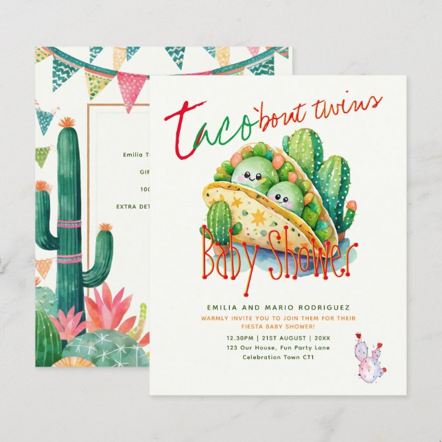 Papier Cute Fiesta Taco TWINS Baby shower MEILLEUR BUDGET (Devant / Derrière)