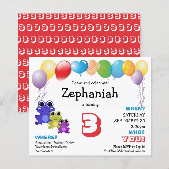 Papier Cute Frogs Ballons Enfants N'importe quel âge Anni (Devant / Derrière)