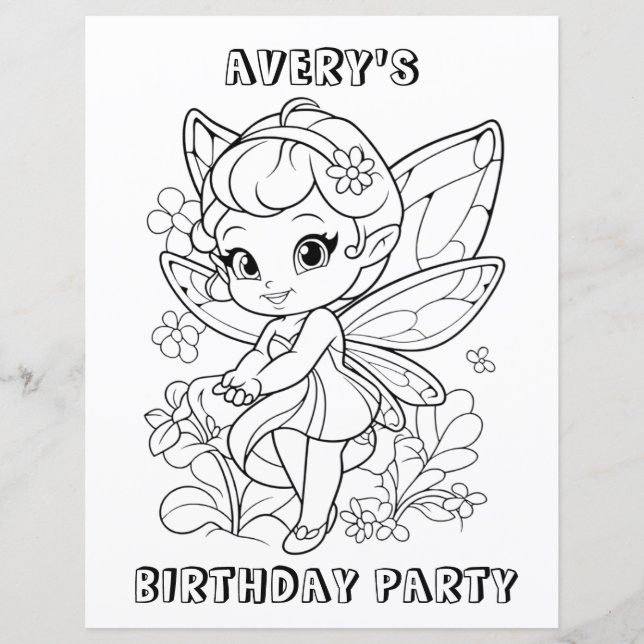 Papier Cute garden fairy birthday coloring activity  (Devant)