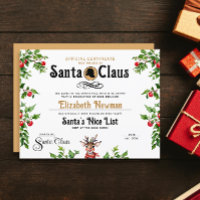 Cute Gold Père Noël Naughty Nice Certificat Offici
