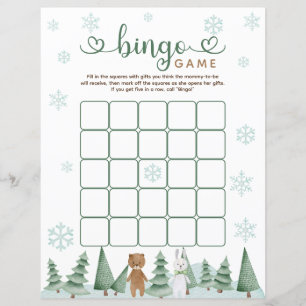 Papier Cute hiver Woodland Animal Thème Bingo Jeu