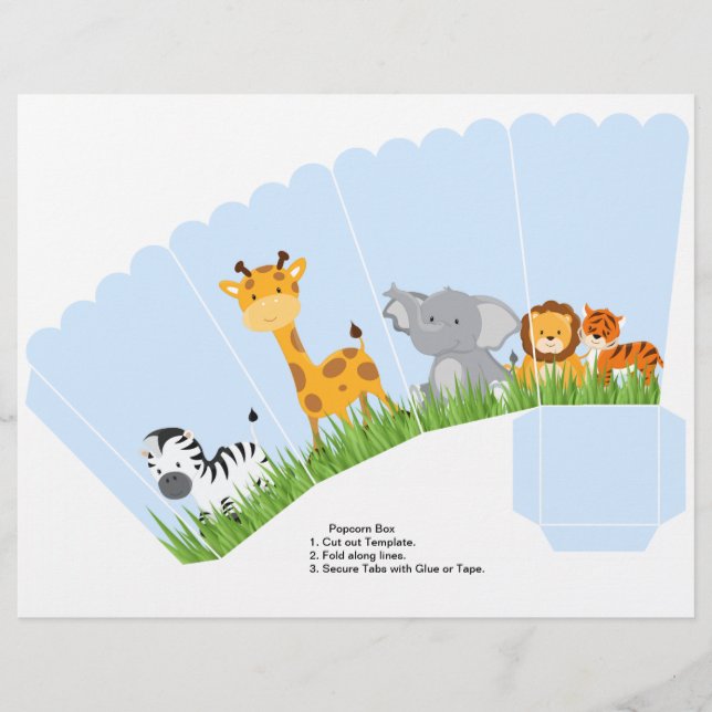 Papier Cute Jungle Animaux Garçon Coffret Popcorn Scallop (Devant)